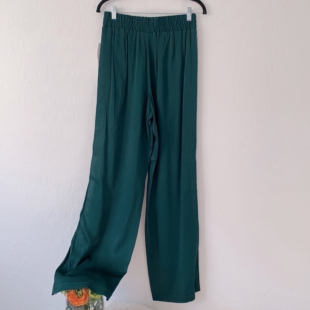 🔥💚 NWT Good American The Satin Snap Button Pant Emerald Wide Leg High Waisted - Picture 6 of 10